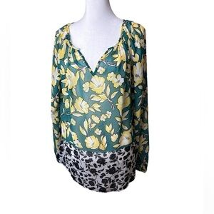 Karen Kane Sheer Long Sleeve Floral Print Blouse V-neck Size Medium Cottage Core